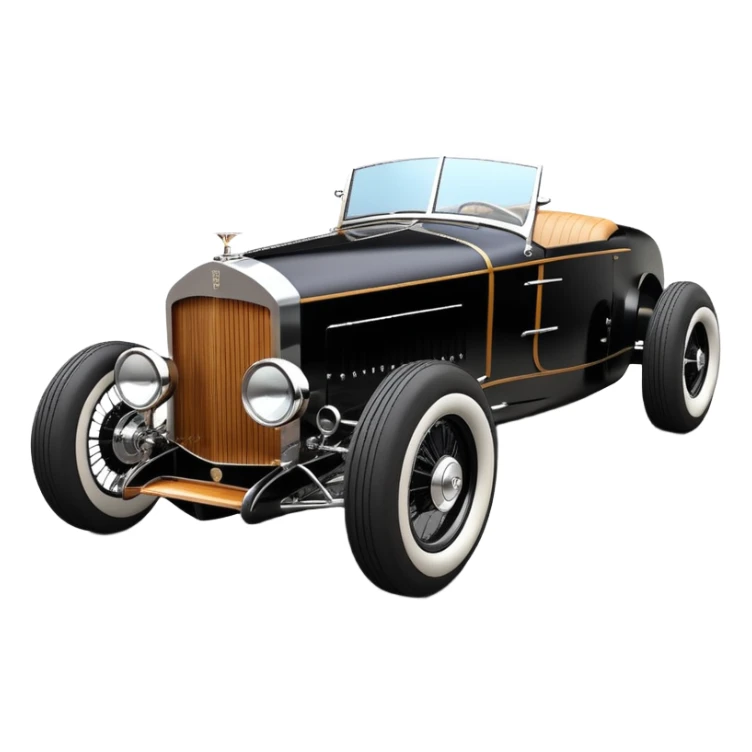 Batgirl’s black Bare bones modified (fenders removed) chopped streamlined sporty roadster that is a (stripped down) hot street rodded engine sports car 1932 Rolls Royce Woody futuristic  wide racing wheels that are held strong by advanced suspension and steering sticker