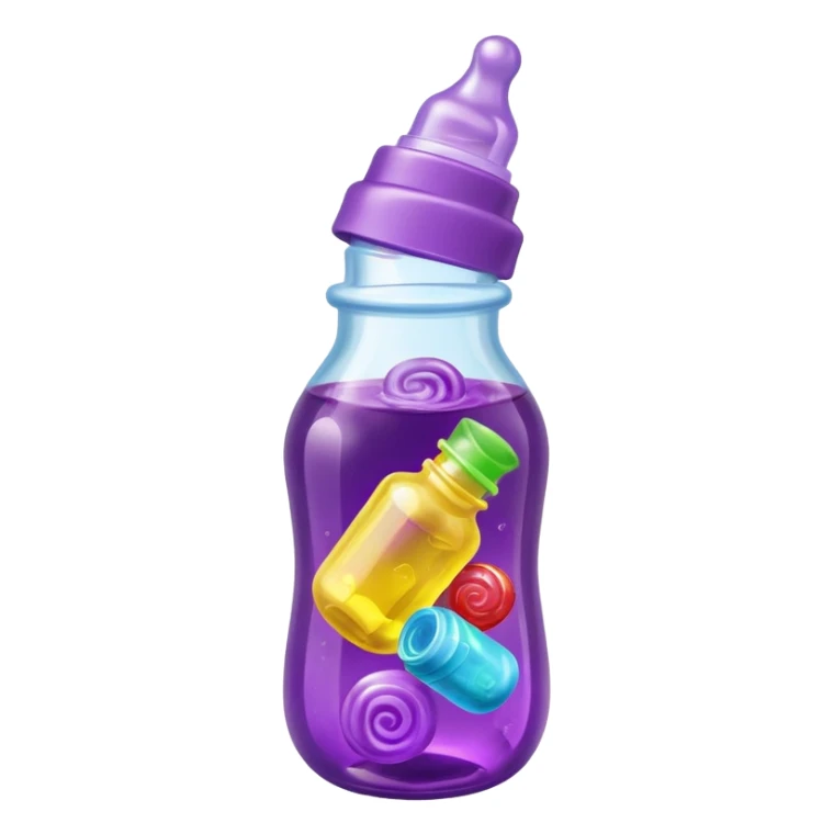 baby bottle with purple liquid and jolly ranchers sticker
