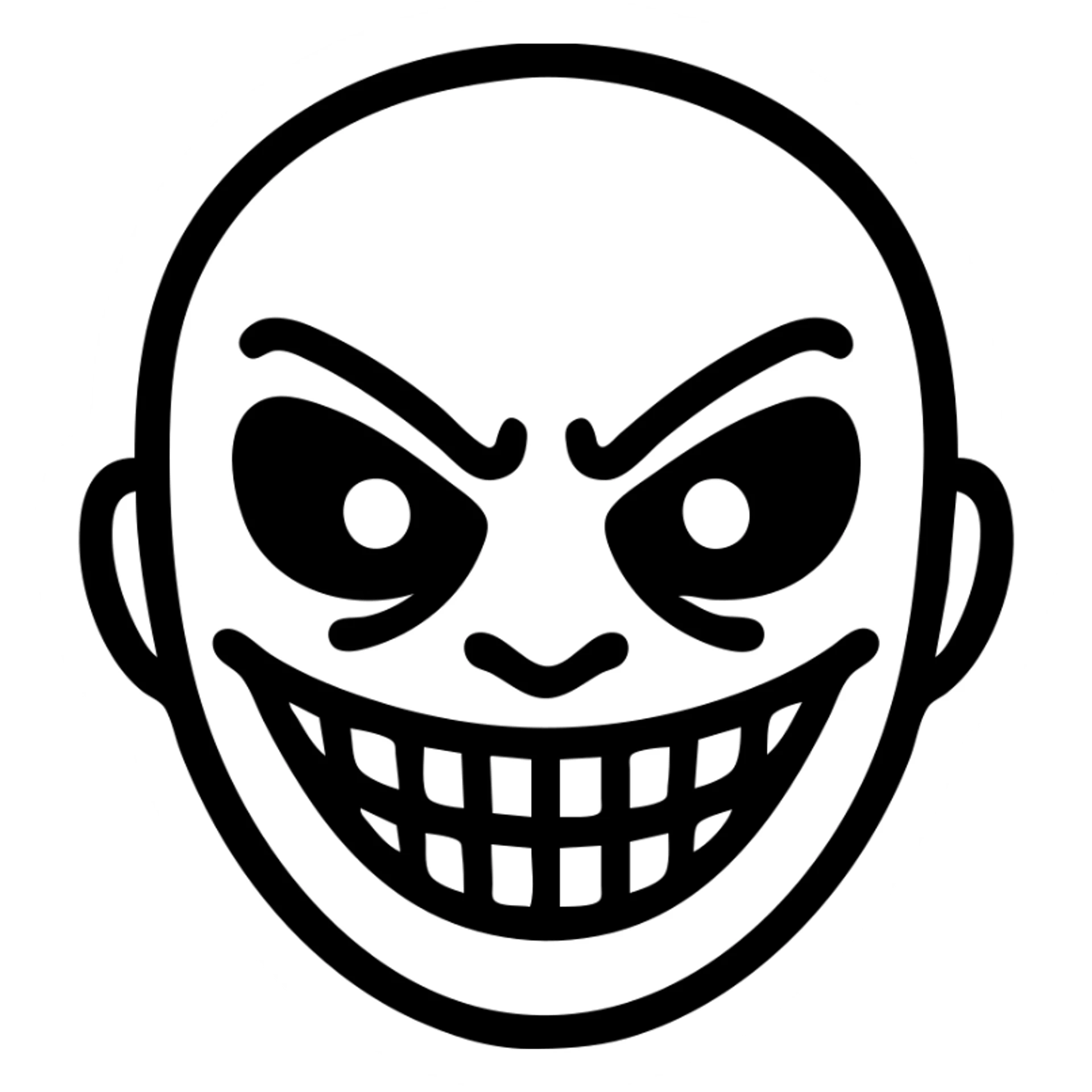 scary smiling creepy face with sharp black outlines, simple but detailed drawing, expressive shadows and highlights, no gradients, only clear color transitions sticker