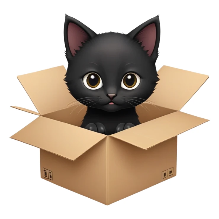  A very cute black young kitten cat with one's head tilted to one side poked its paws out of the cardboard big box and placed them on top of it sticker
