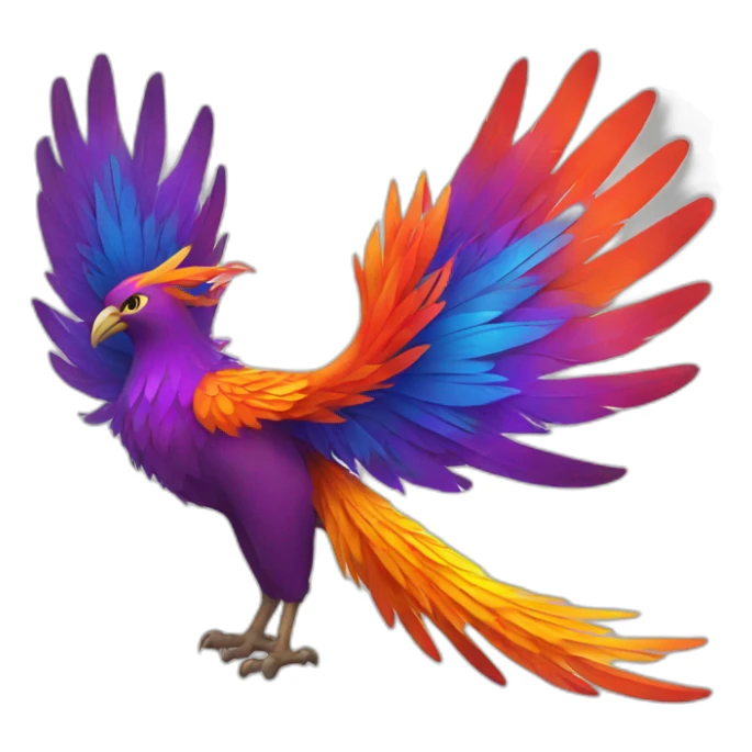 phoenix with purple, red, orange, and yellow feathers sticker