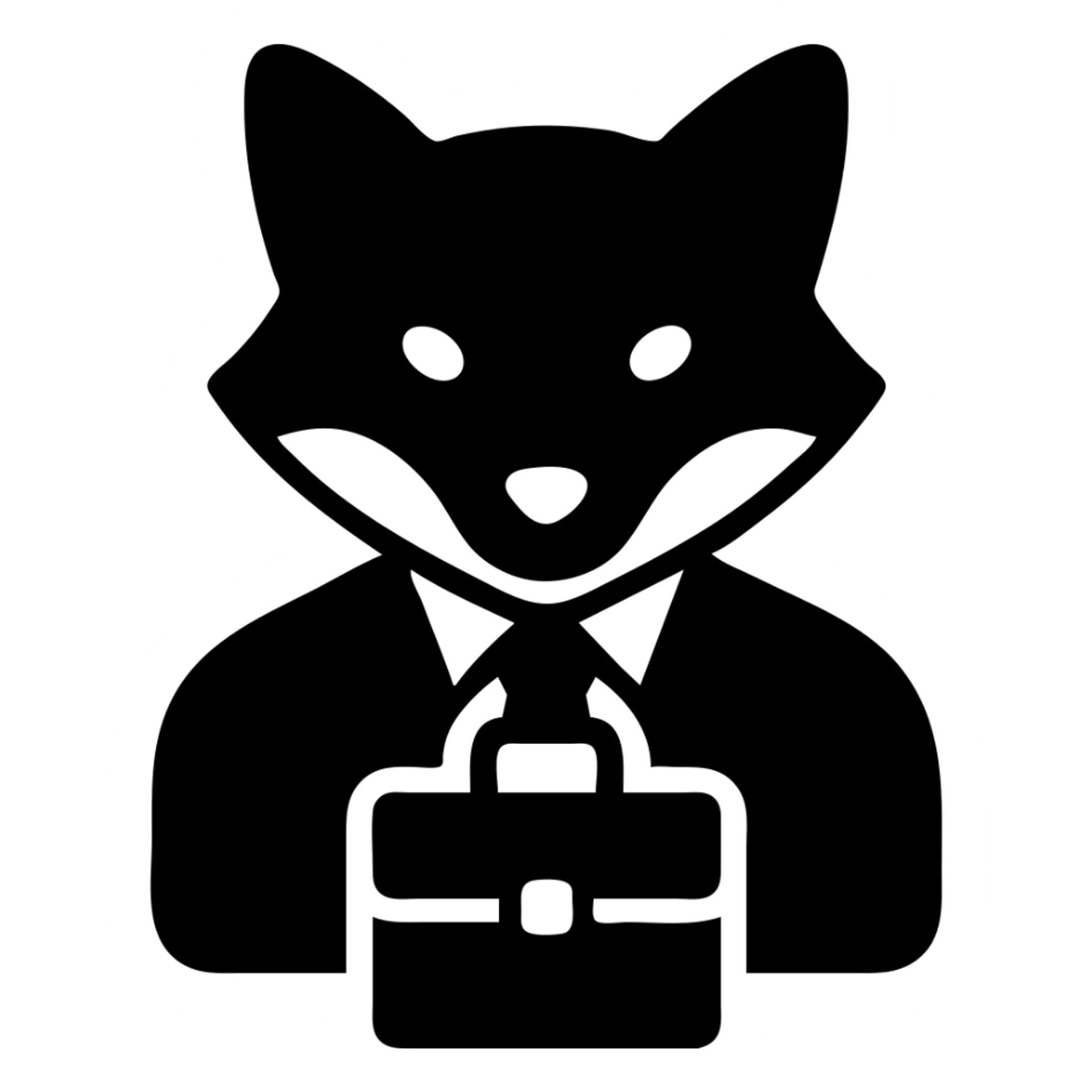 Add a briefcase to the fox in a business suit, keep the solid black icon style, no background. sticker