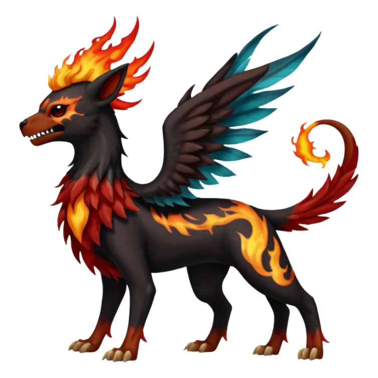 Volcanic Blazing Fiery Evil Skeletal Beaky Feathery Hot Cool Houndoom-Gryphon-Vaporeon-Flareon-fusion (full body) sticker