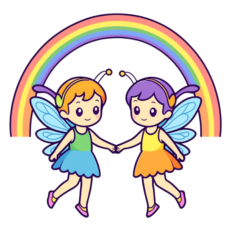 Two Fairy Sisters with Rainbow Wings sticker
