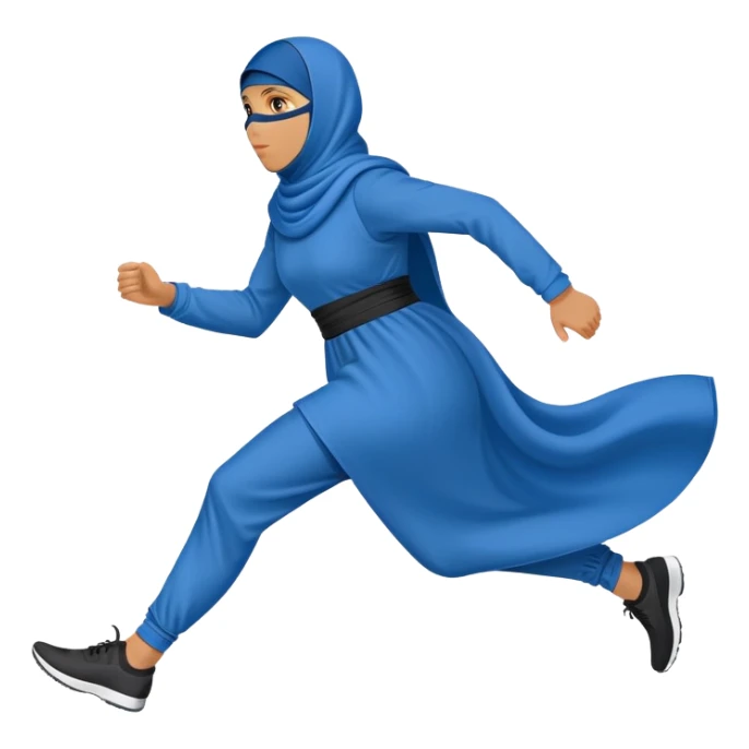 person in a blue niqab, running, side view sticker
