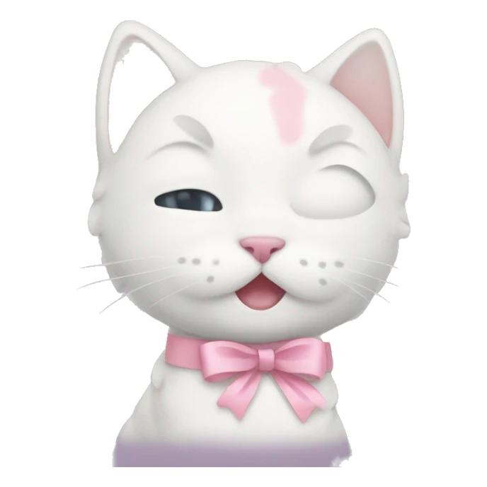 White kitty with pastel pink ribbon on head sticker