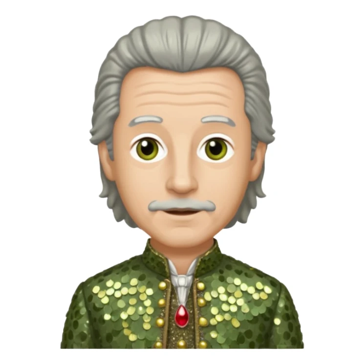 Johann Konrad Dippel (1673-1734) with gray hair, olive sequin outfit sticker