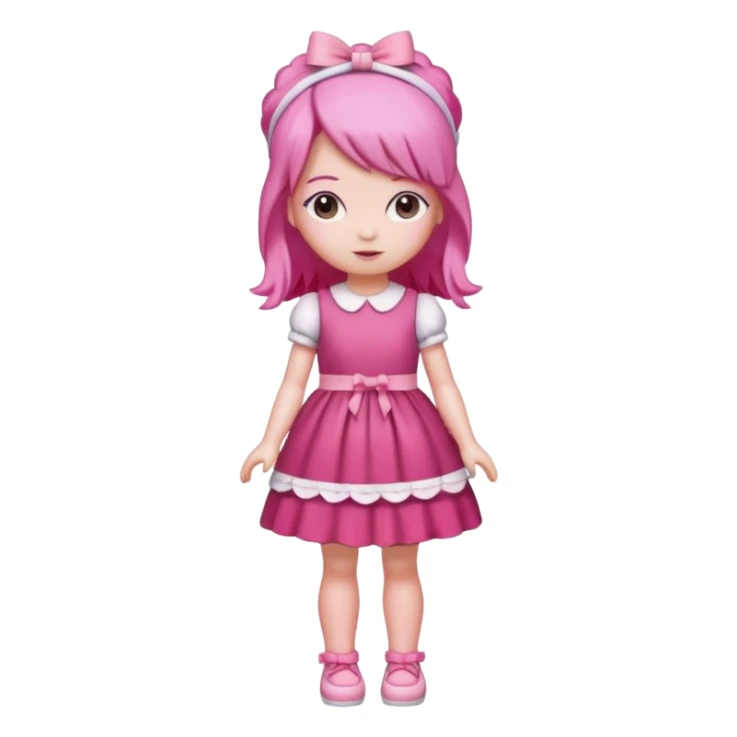 Isolated detaile illustration modern raspberry torte doll figurine full body with pink hair and a hairband standing sticker