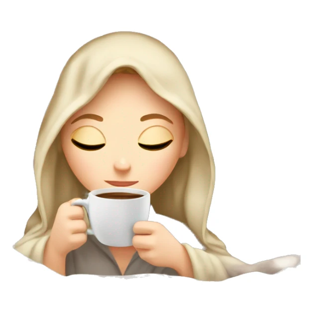White Girl inside a blanket sipping coffee eyes closed sticker