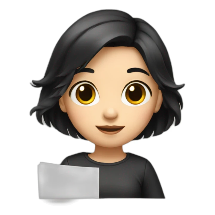 small girl with black hair with papers sticker