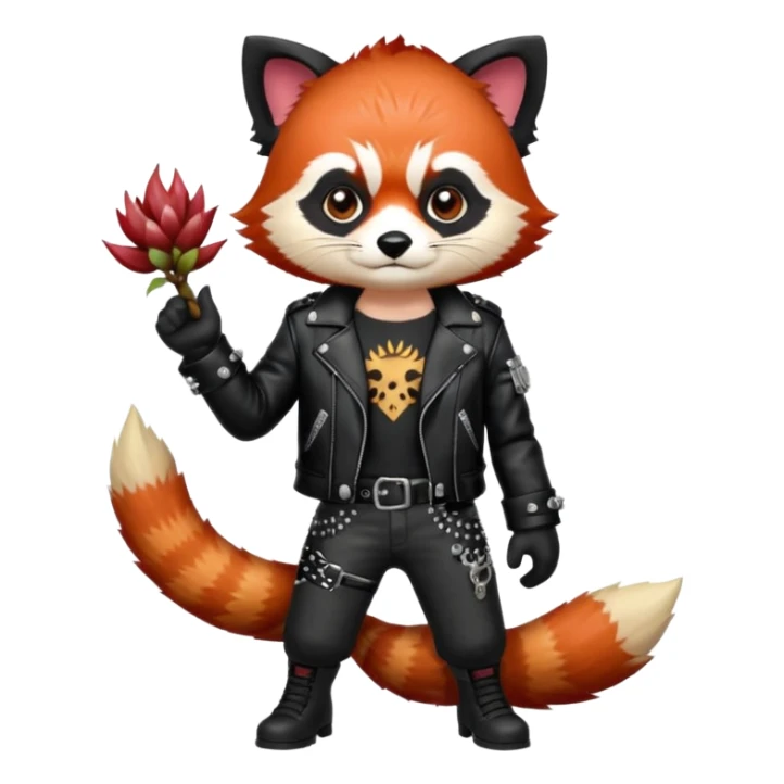 full body punk red panda with red roots and black hair sticker