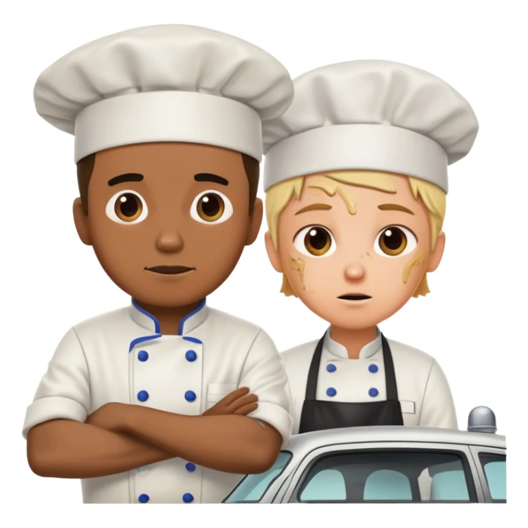 A chef trying to fix a car while a mechanic watches in disbelief sticker