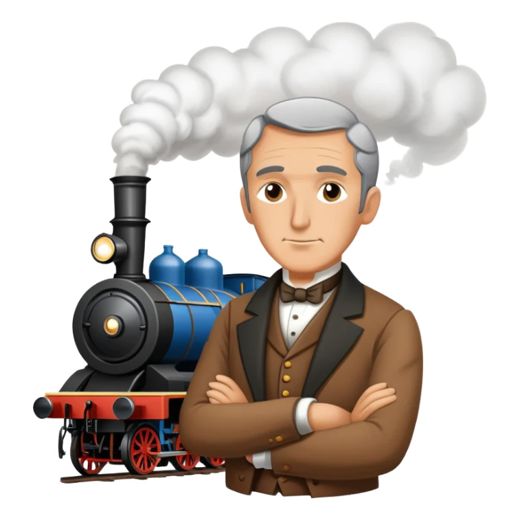 George Stephenson with a steam locomotive sticker