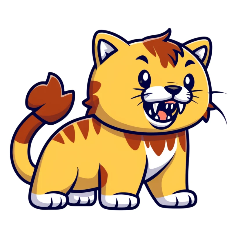 saber-toothed cat with ridiculously oversized canine teeth that are extremely long, extending far below its body, comically massive fangs sticker