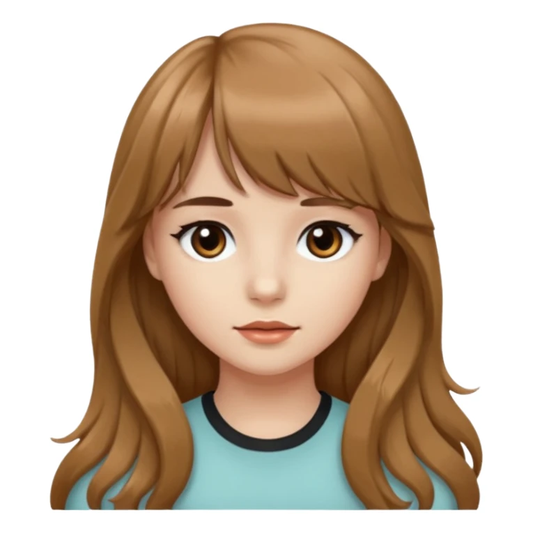 Uma garota de cabelo ondulado marrom,mas com franja lisa e olhos pretos, e a cor de pele branca,e o cabelo LONGO  sticker