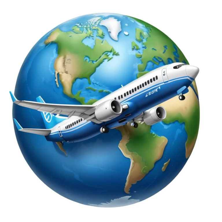 Boeing 737 airplane flying around the world with the Earth below sticker