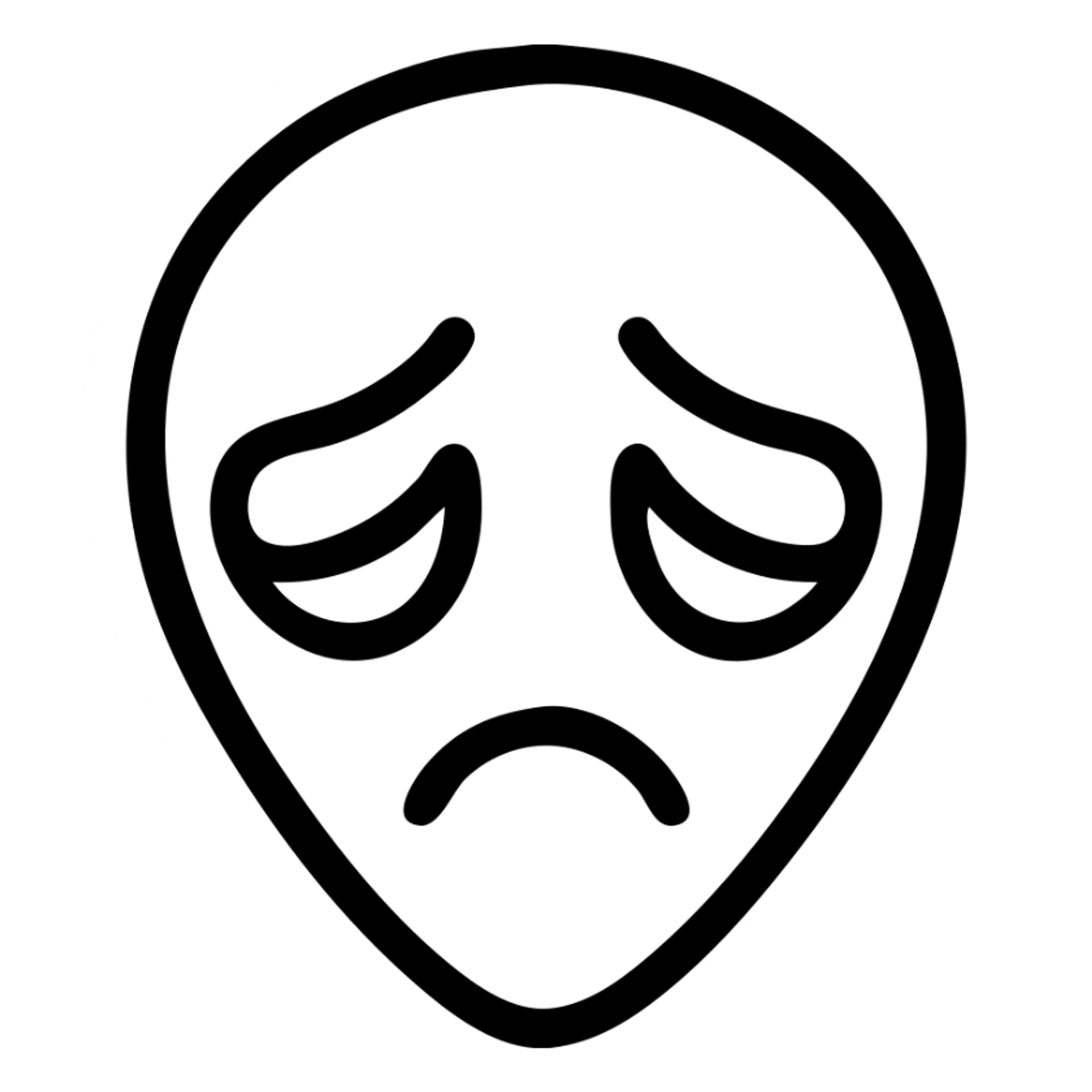 cartoon style outline of an alien head showing sadness sticker