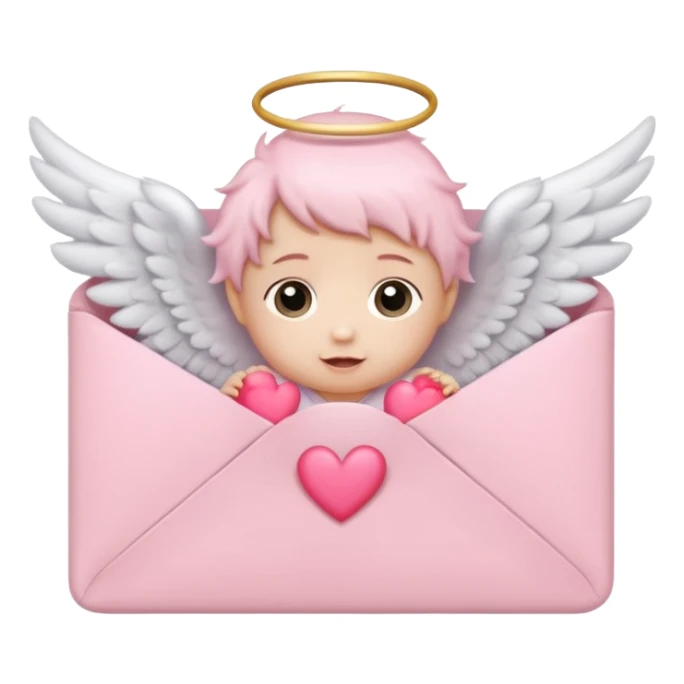 cute baby pink colored envelope with a cute pink heart on the middle with cute  pairs of baby angel wings sticker