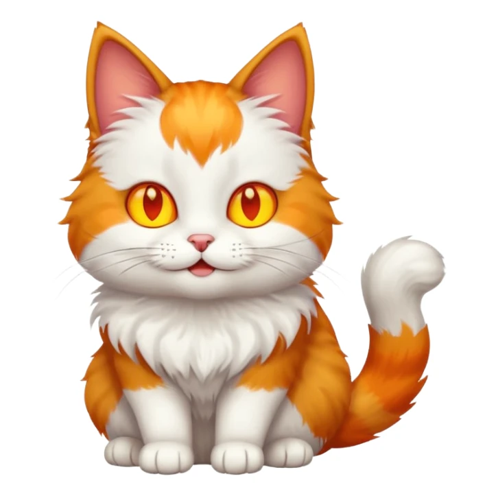 A bicolor cat emoji with glowing happy yellow eyes sticker