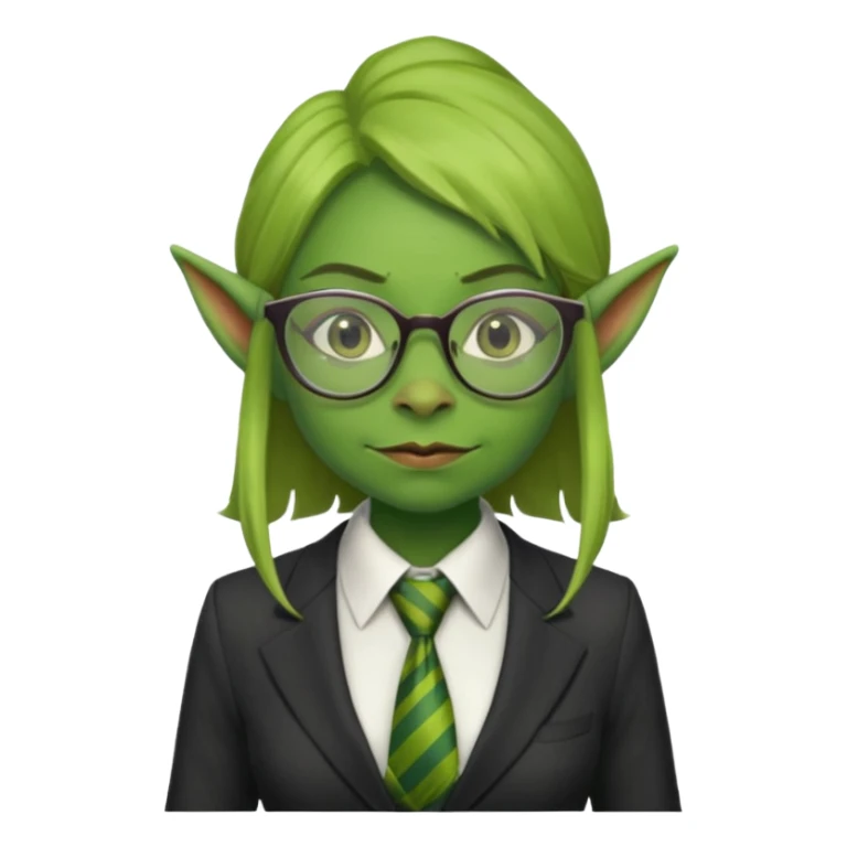 female goblin with tie, business sticker