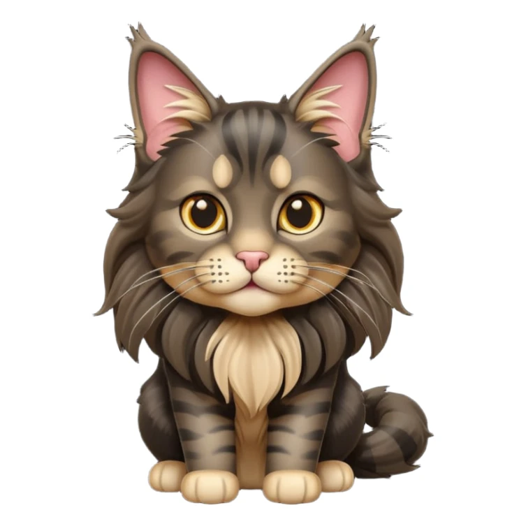 A 3D cartoon jet-black Maine Coon cat with large , glossy mane, soft spotlighting, cinematic 3D Memoji-style lighting. full body or half body. sticker