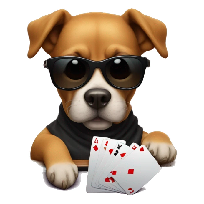 Dog playing poker at poker table, wearing shades, holding 2 cards sticker