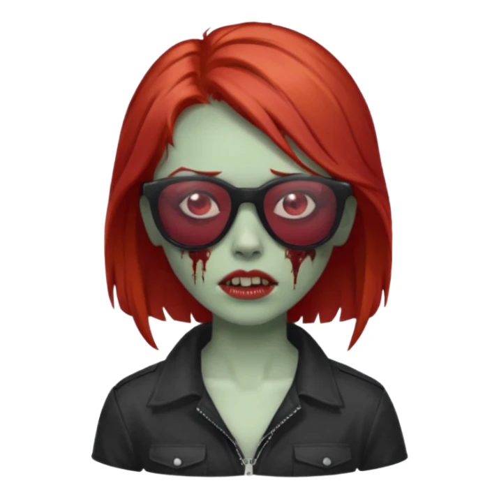 Zombie girl with red hair and sun glasses face sticker