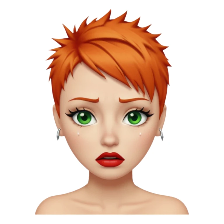 Short spikey Ginger hair, green eyes, black long eye lashes large red lips White woman crying tears on face sticker