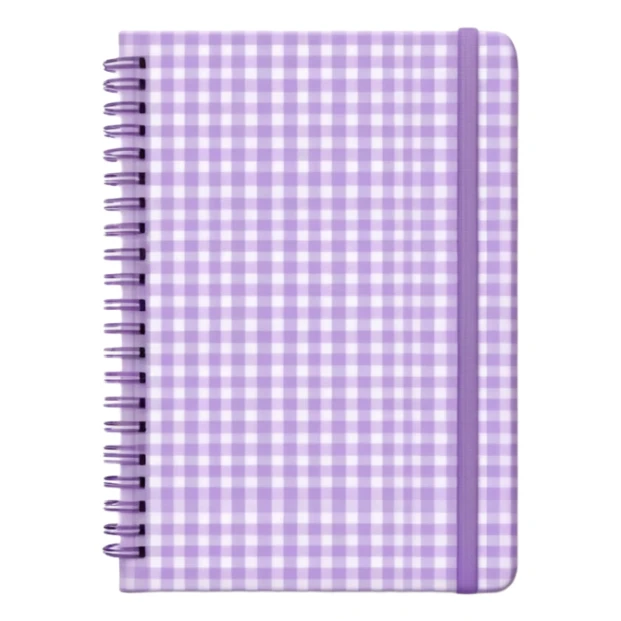 Cute  journal cover, pastel purple gingham pattern
Handwritten feminine typography, soft aesthetic, cozy girl vibe
Clean product mockup, minimal shadows, lifestyle stationery style sticker
