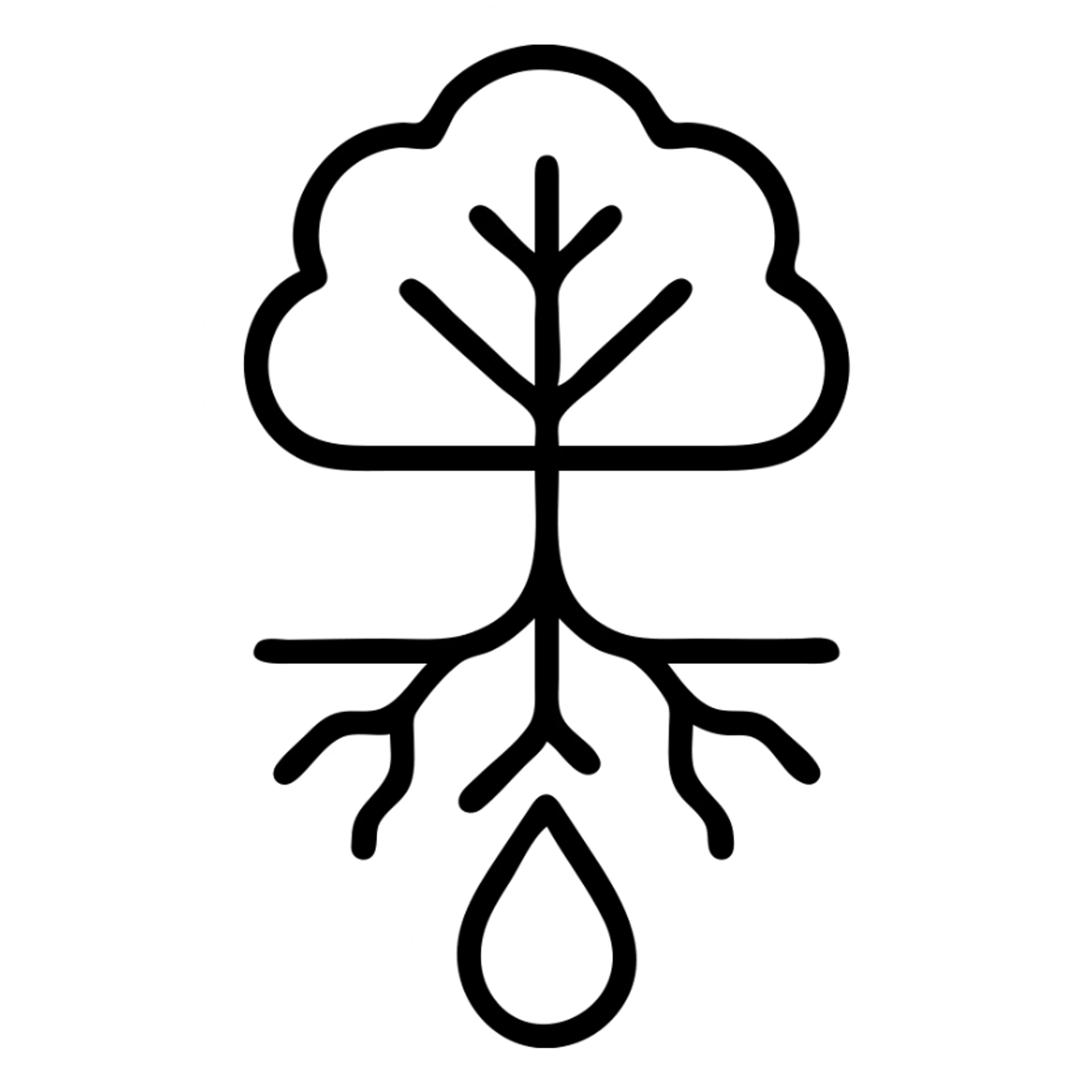 Tree with roots connecting to a water droplet, symbolizing environmental care and commitment sticker