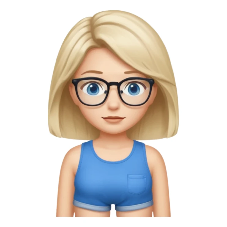 Bionda occhi celesti occhiali pantaloncini top sticker