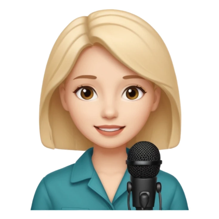 woman with a microphone, experiencing ASMR, smooth edges, gentle smile sticker