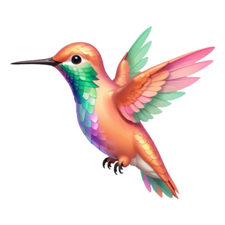 peach pink and mint humming bird, warm colours  sticker