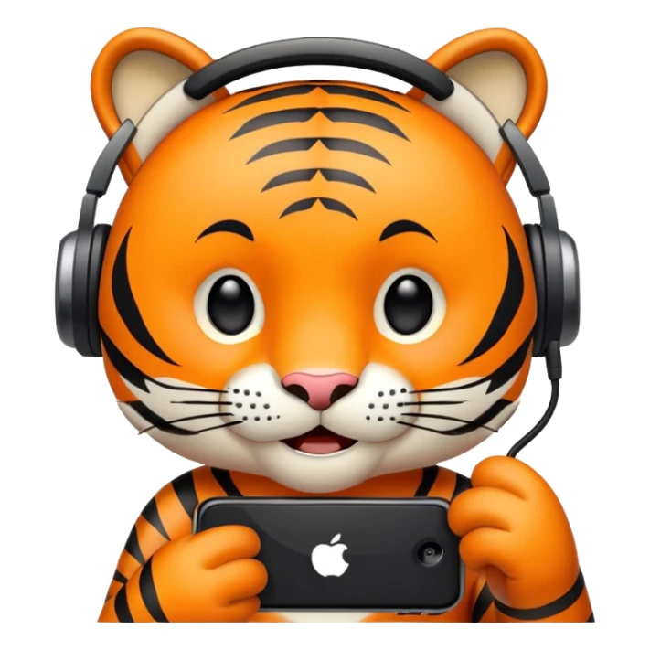 tiger face holding mobile phone playing games for Twitch emote sticker