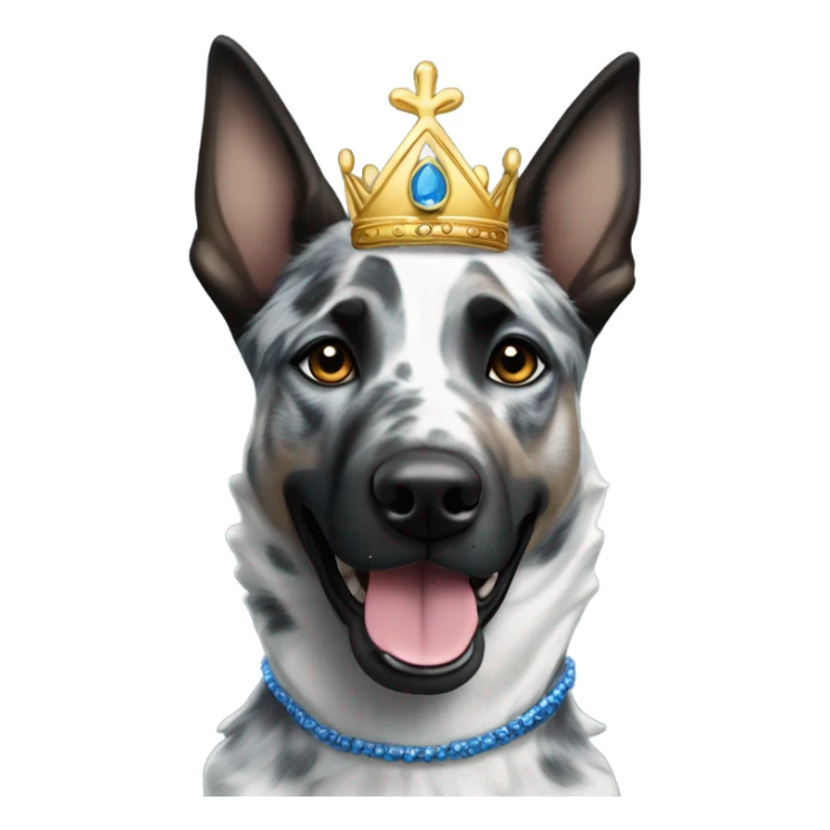 A malinois dark blue merle color with a crown on his head sticker