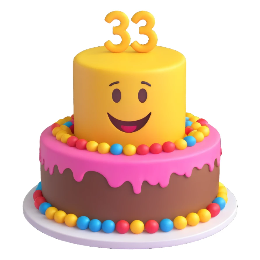 Add the number 365 on the cake in a festive, clear style, maintaining the 3D emoji look and transparent background. sticker
