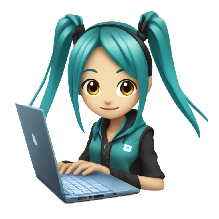 Hastune miku in front of laptop sticker