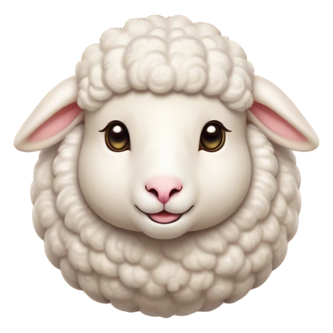 Cinematic Cute Sheep Portrait Emoji, Head tilted playfully and inquisitively, featuring a fluffy, pristine white fleece with soft, perky ears, round, sparkling gentle eyes filled with curiosity, Simplified yet irresistibly adorable features, highly detailed, glowing with a warm, friendly glow, high shine, affectionate and mellow, stylized with a touch of pastoral whimsy, bright and endearing, soft glowing outline, capturing the essence of a mischievous yet loving sheep, so playful it feels like it could graze out of the screen and into your arms! sticker