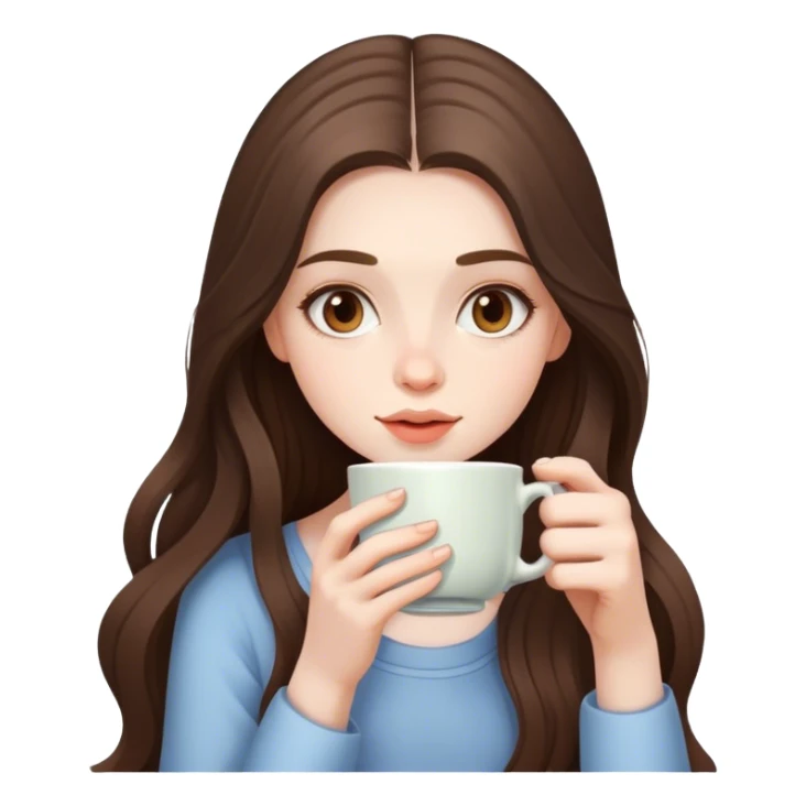  beautiful pale brunette girl with long hair drinking tea sticker