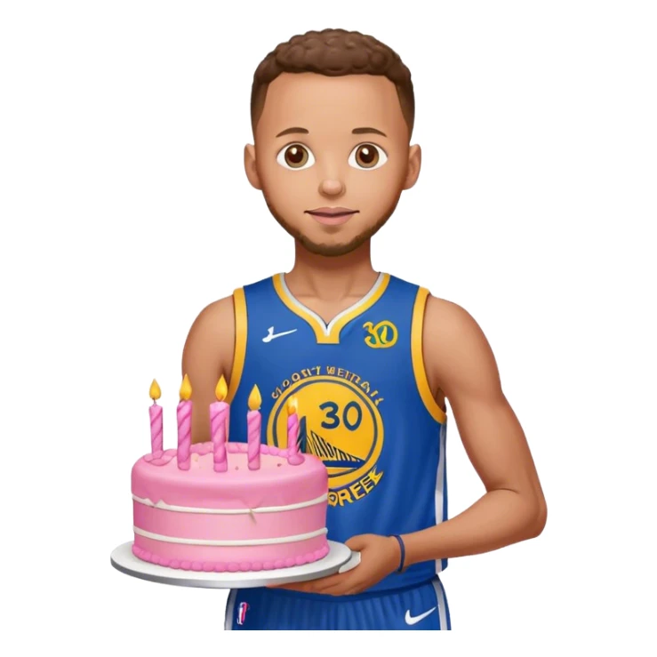 Stephen curry wearing his jersey, holding a pink pretty birthday cake sticker