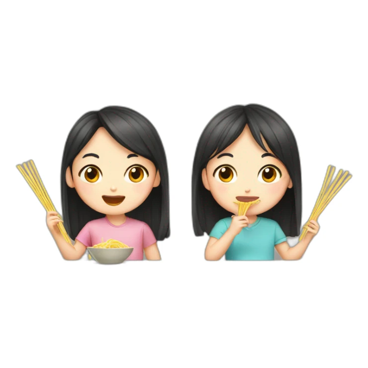 boy and girl eating noodles chinese sticker