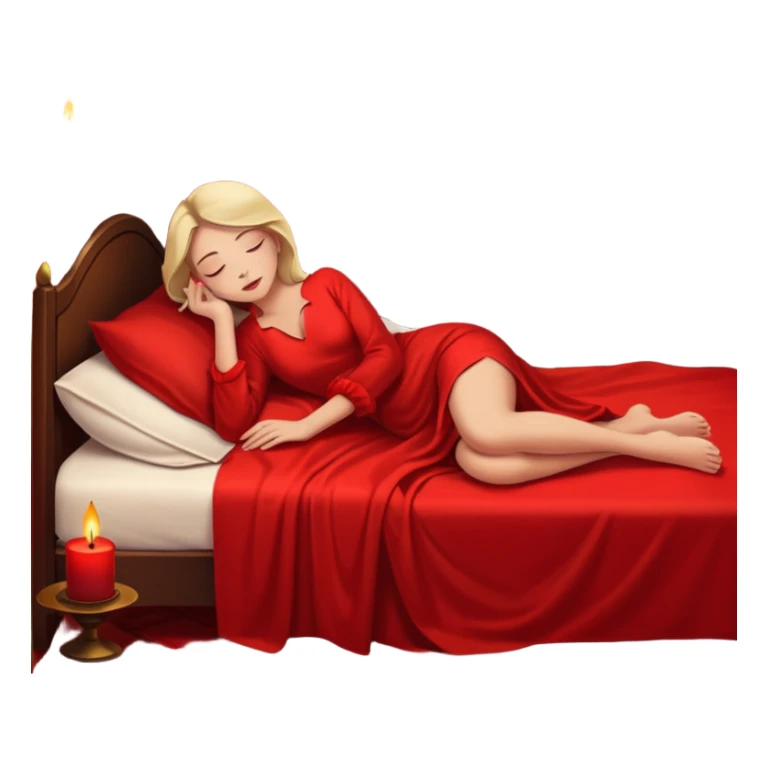 Low bed, red sheets, candles everywhere, woman reclining in shadowed control sticker