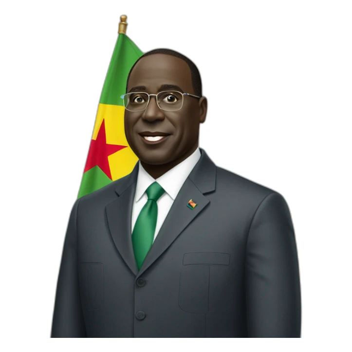 President Macky Sall with the flag of Senegal behind him sticker