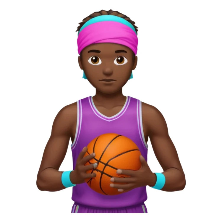 Basketball guy with neon headband, hold ball sticker