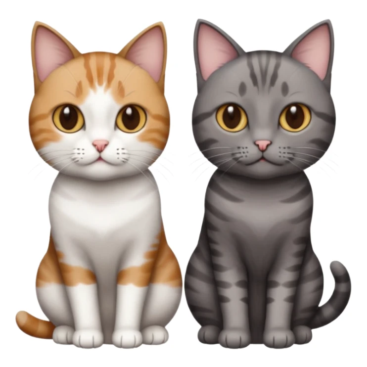 3 different coloured short haired cats including; a dark brown tabby and white cat, and a dark grey and white  sticker