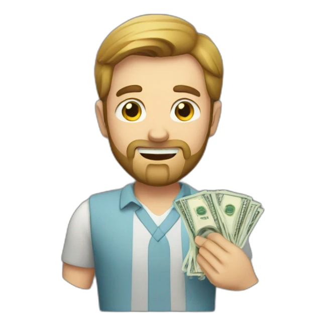 caucasian male with small beard and holding money sticker