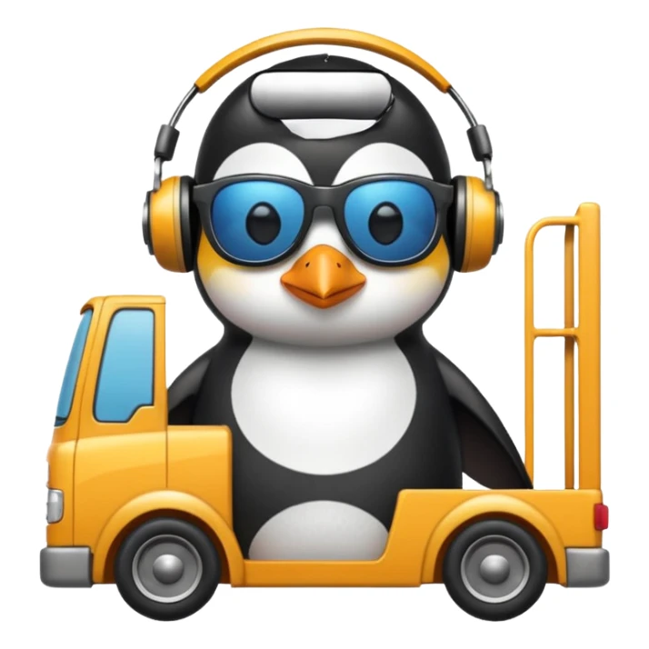 penguin driving a lorry listening to music  sticker