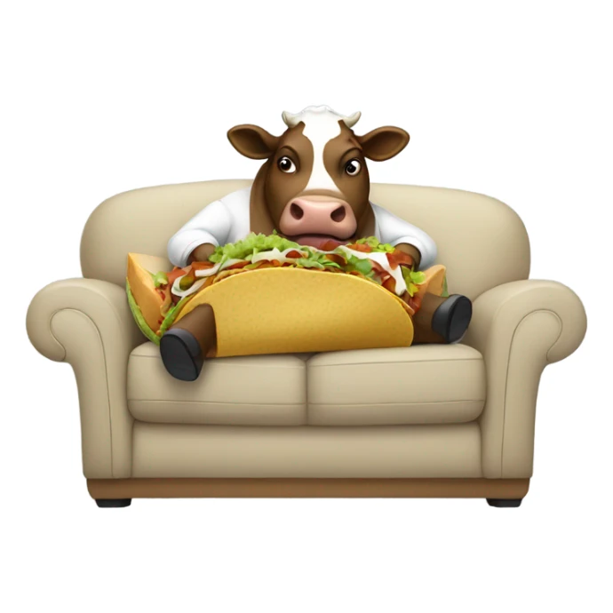 A fat cow eating tacos on a couch sticker