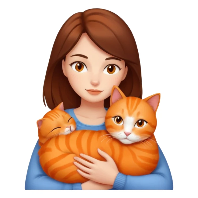 Brunette woman snuggling orange cat sticker