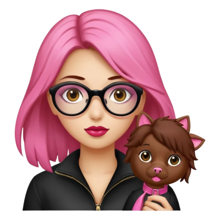 Una ragazza con capelli castani mossi e lunghi e indossi occhiali neri e con una piccola rosa nella testa. Le labbra devono essere color carne, senza rossetto sticker